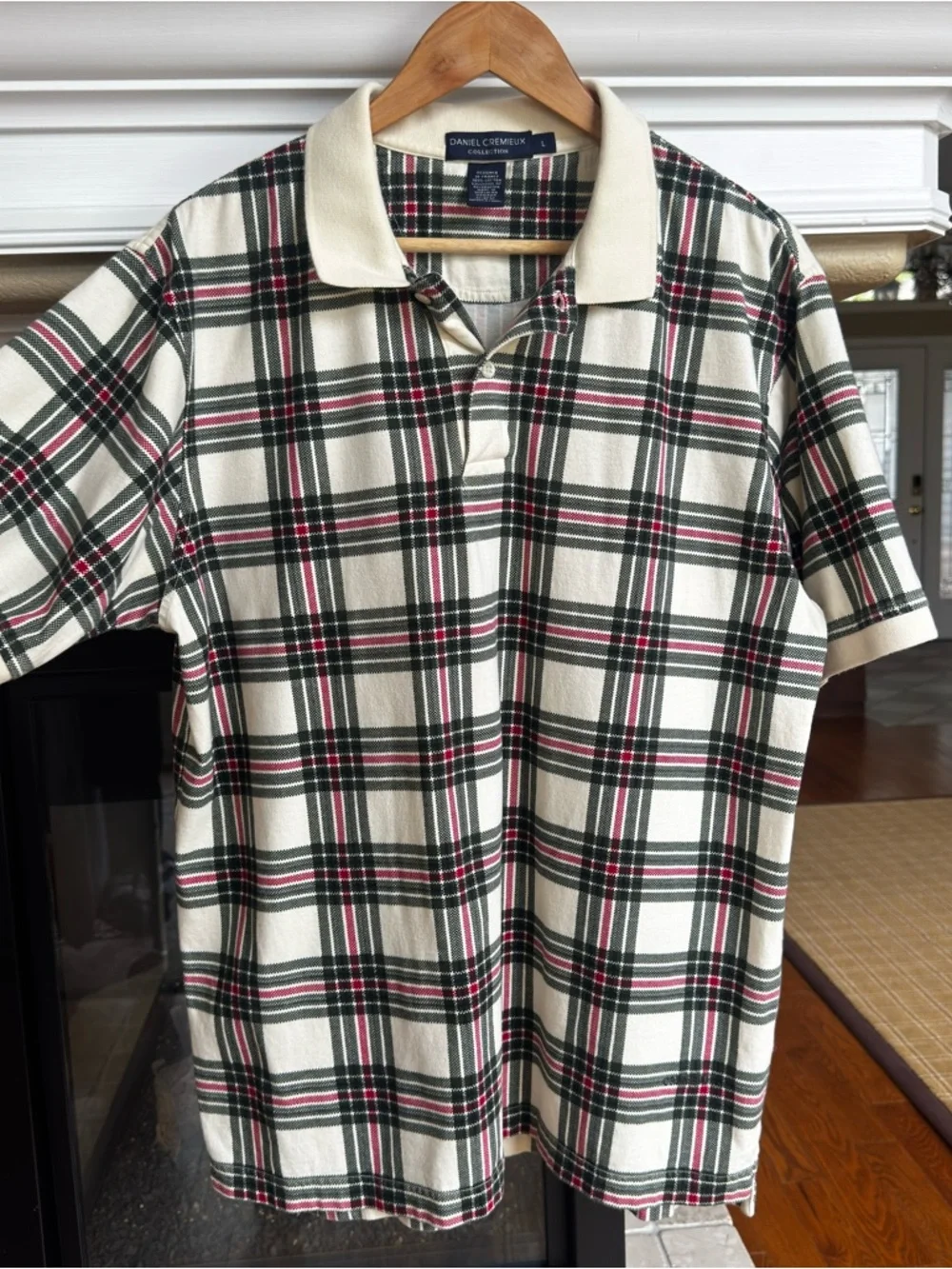 Vintage Daniel Cremieux Golf Polo 100% Cotton Green Plaid Check Grandpa 70s L - Picture 2 of 3